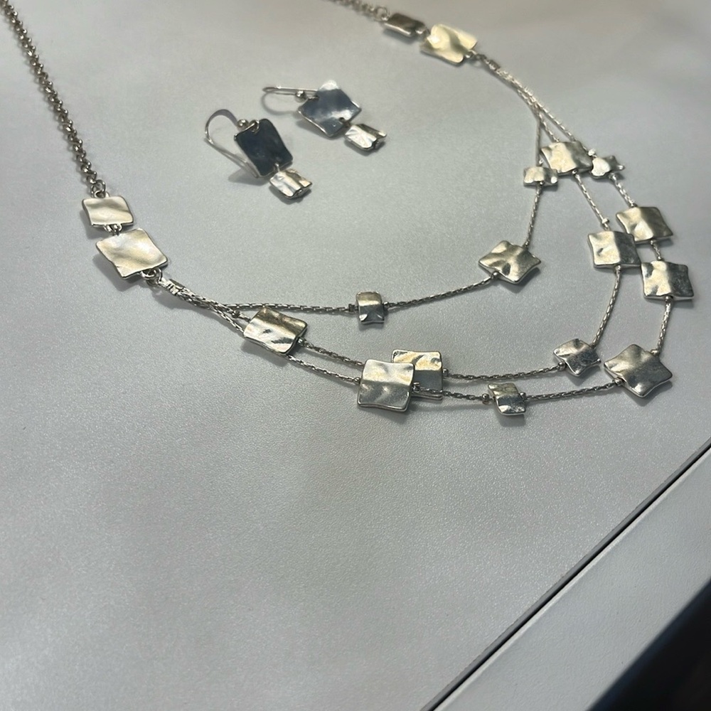 Silver Geometric Necklace and Earring Set